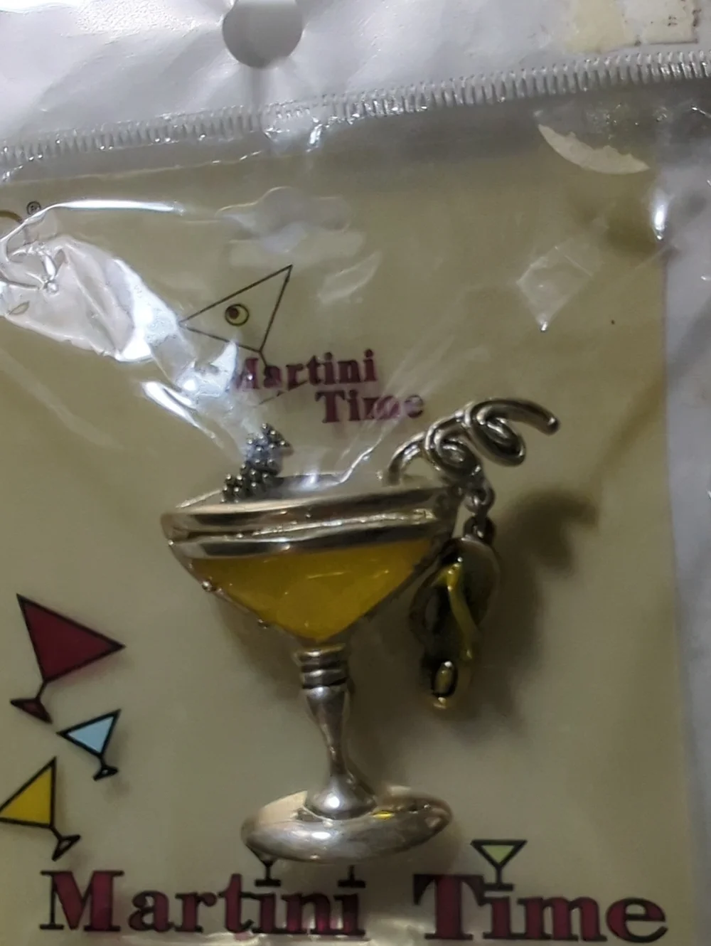 Martini Glass Pin Brooch with Flip Flop Attached to Curling Straw NWT